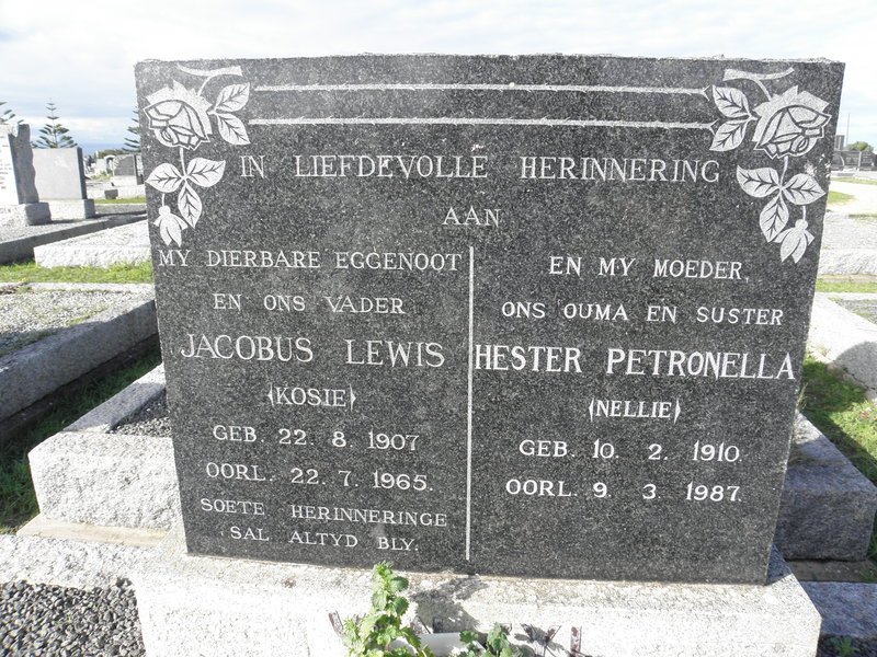 ZYL Jacobus Lewis, van 1907-1965 &amp; Hester Petronella 1910-1987