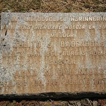 BADENHORST Judith J. 1860-1927 :: BADENHORST Anna M. 1889-1932