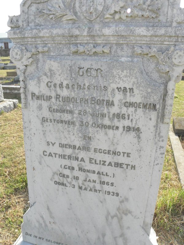 SCHOEMAN Philip Rudolph Botha 1861-1914 &amp; Catherina Elizabeth HONIBALL 1865-1939