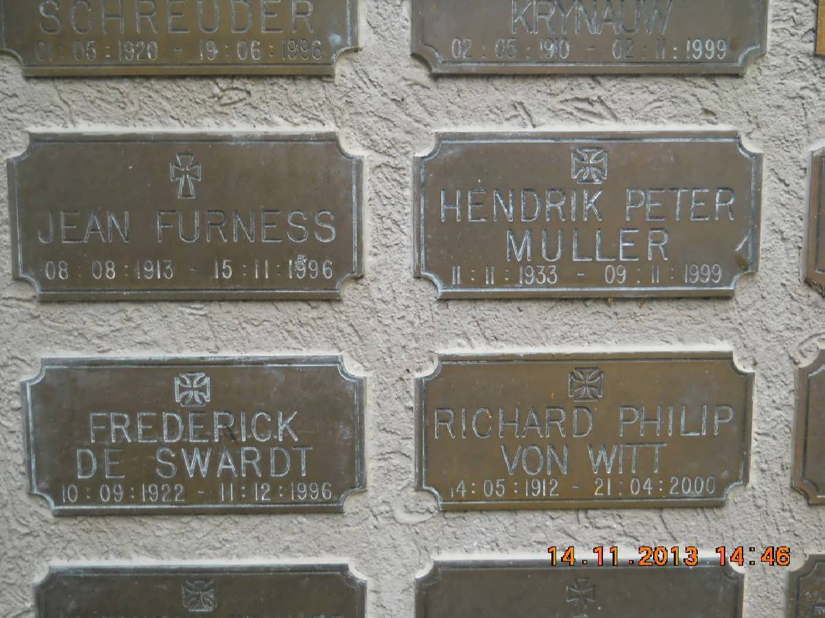 FURNESS Jean 1913-1996 :: MULLER Hendrik Peter 1933-1999 :: DE SWARDT Frederick 1922-1996 :: VON WITT Richard Philip 1912-2000