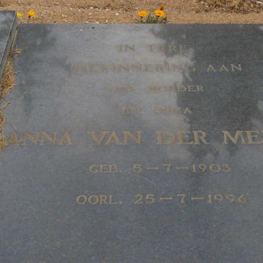 MERWE P.J., van der 1896-1989 &amp; Anna 1903-1996