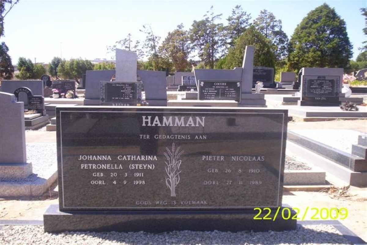 HAMMAN Pieter Nicolaas 1910-1989 & Johanna Catharina Petronella STEYN 1911-1998