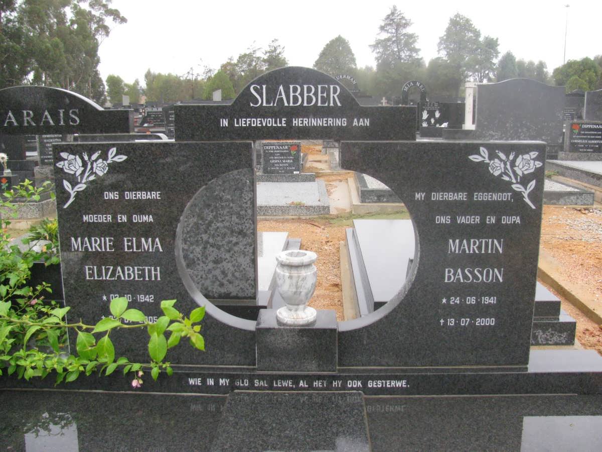 SLABBER Martin Basson 1941-2000 & Marie Elma Elizabeth 1942-2005