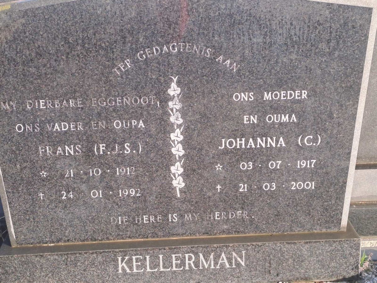 KELLERMAN F.J.S. 1912-1992 & Johanna C. 1917-2001