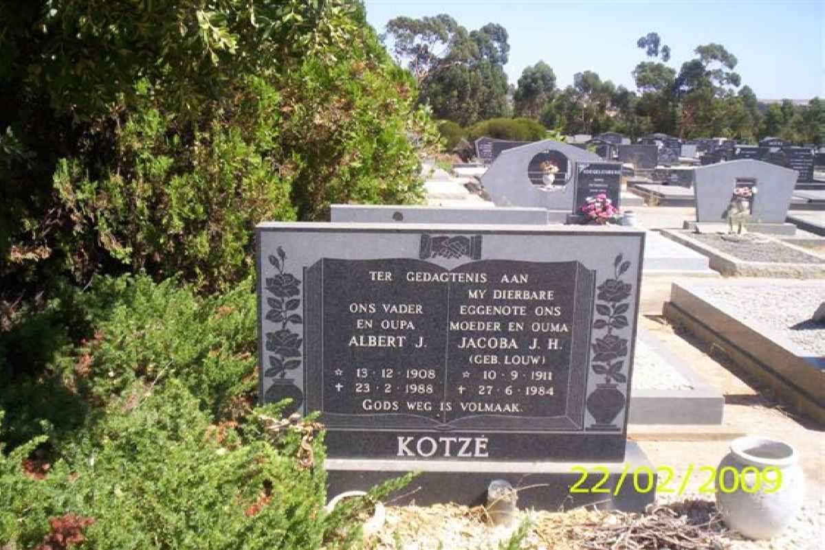 KOTZE Albert J. 1908-1988 & Jacoba J.H. LOUW 1911-1984