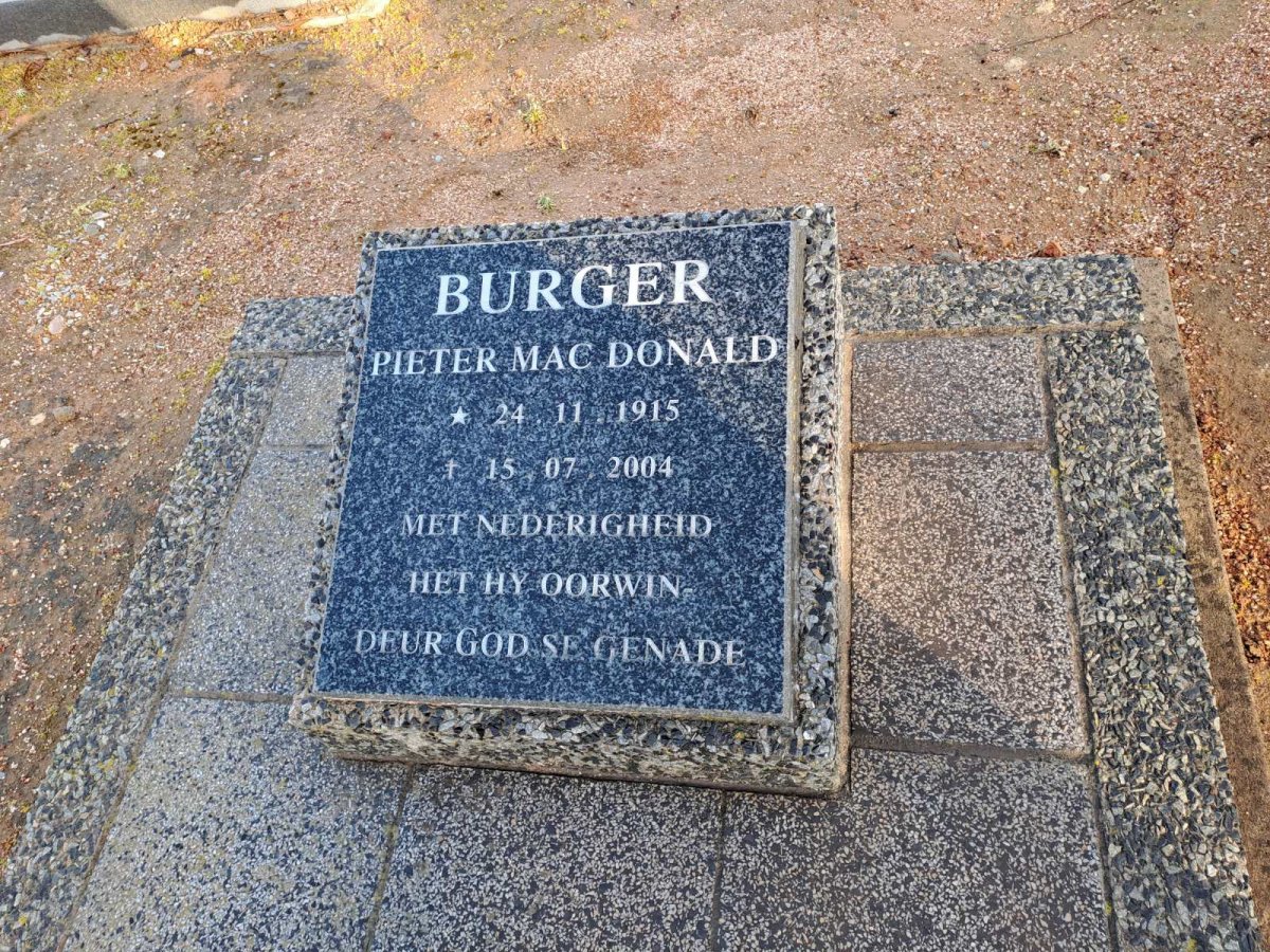 BURGER Pieter Mac Donald 1915-2004