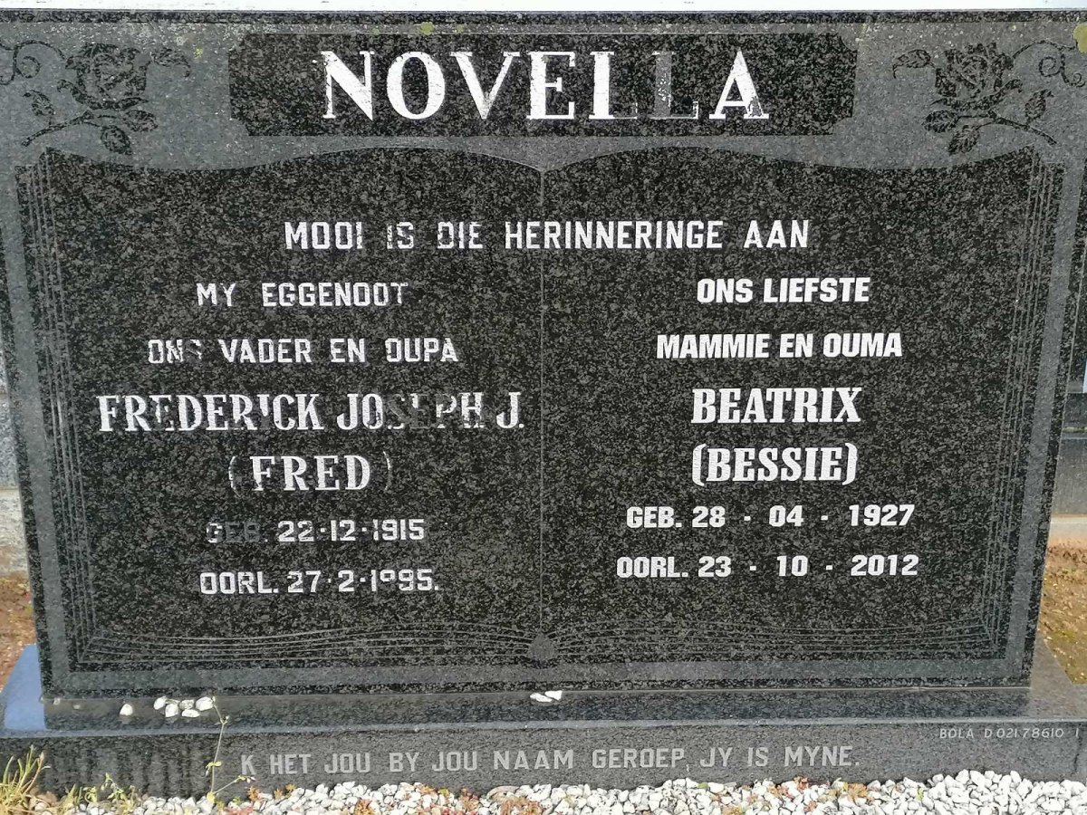 NOVELLA Frederick Joseph J. 1915-1995 & Beatrix 1927-2012