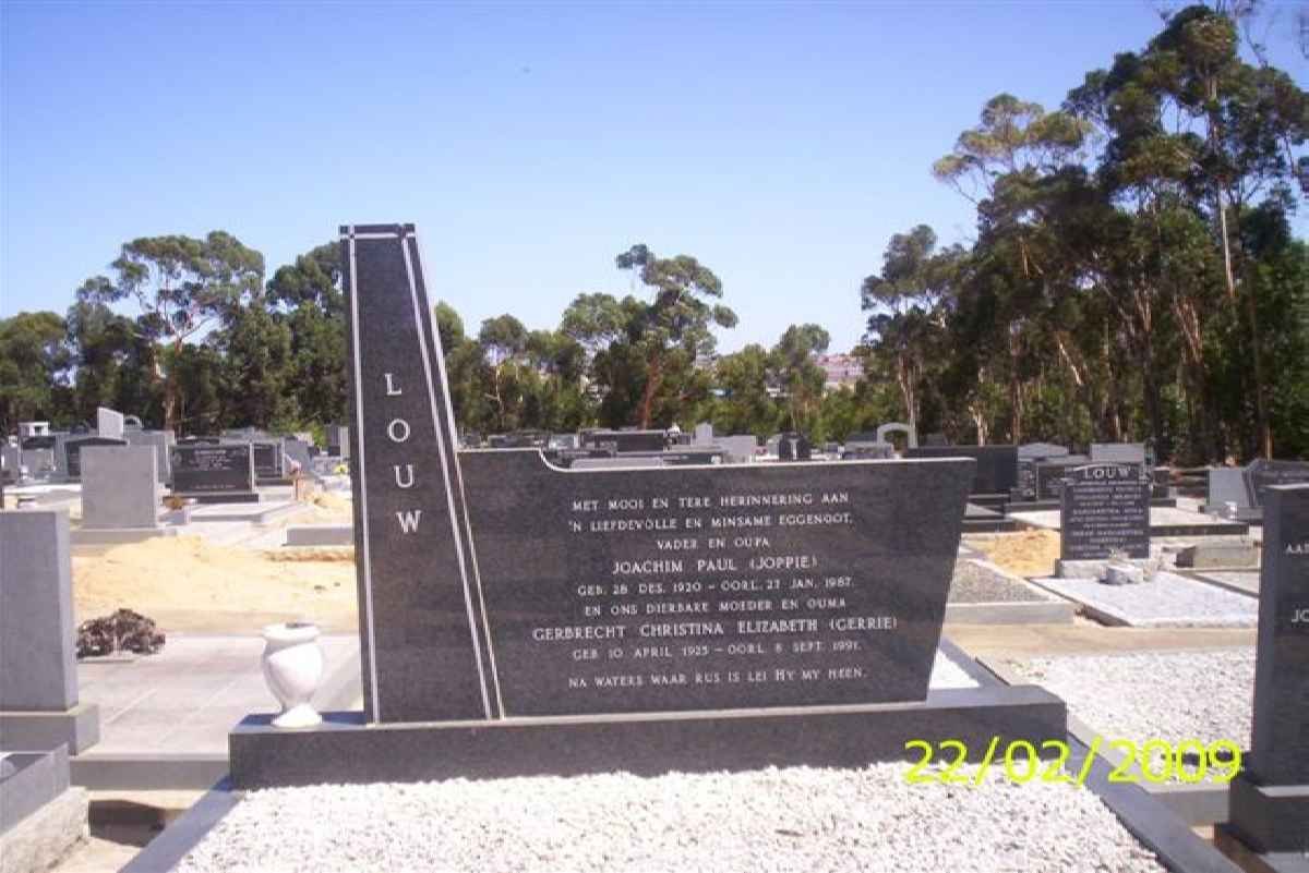LOUW Joachim Paul 1920-1987 & Gerbrecht Christina Elizabeth 1923-1991