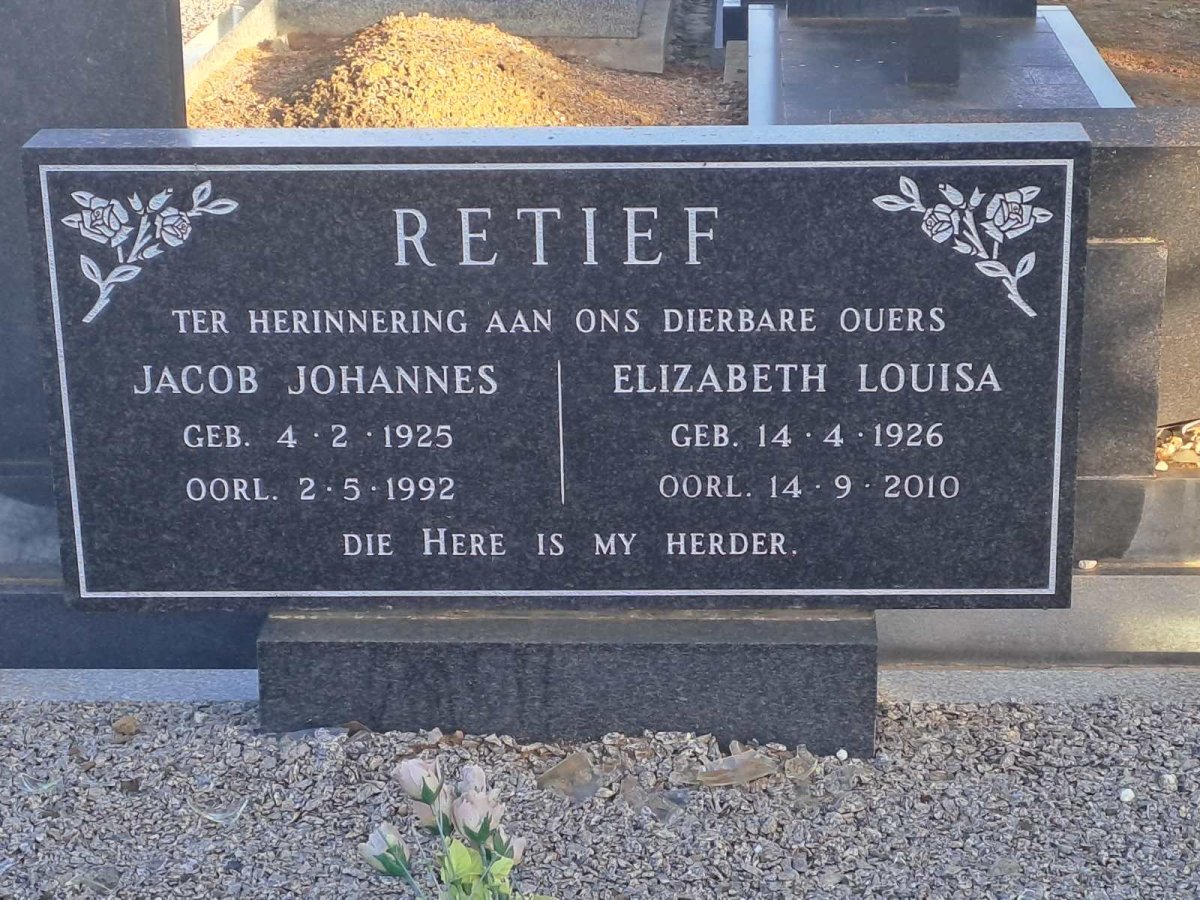 RETIEF Jacob Johannes 1925-1992 & Elizabeth Louisa 1926-2010