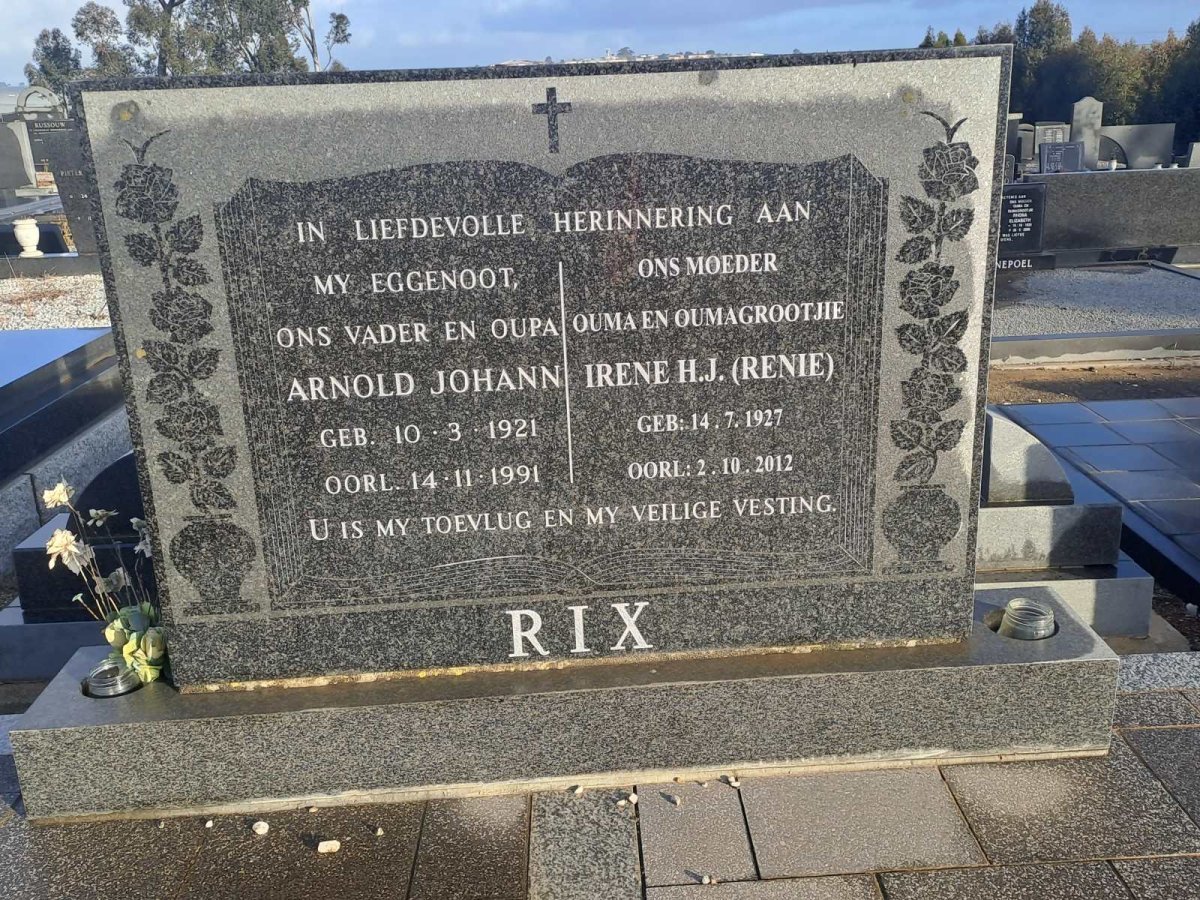 RIX Arnold Johann 1921-1991 & Irene H.J. 1927-2012