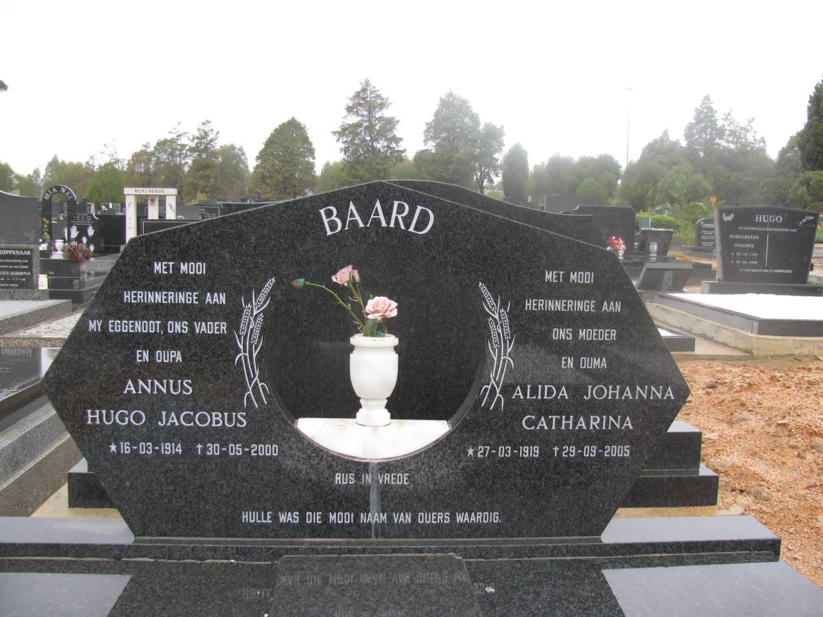 BAARD Annus Hugo Jacobus 1914-2000 & Alida Johanna Catharina 1919-2005