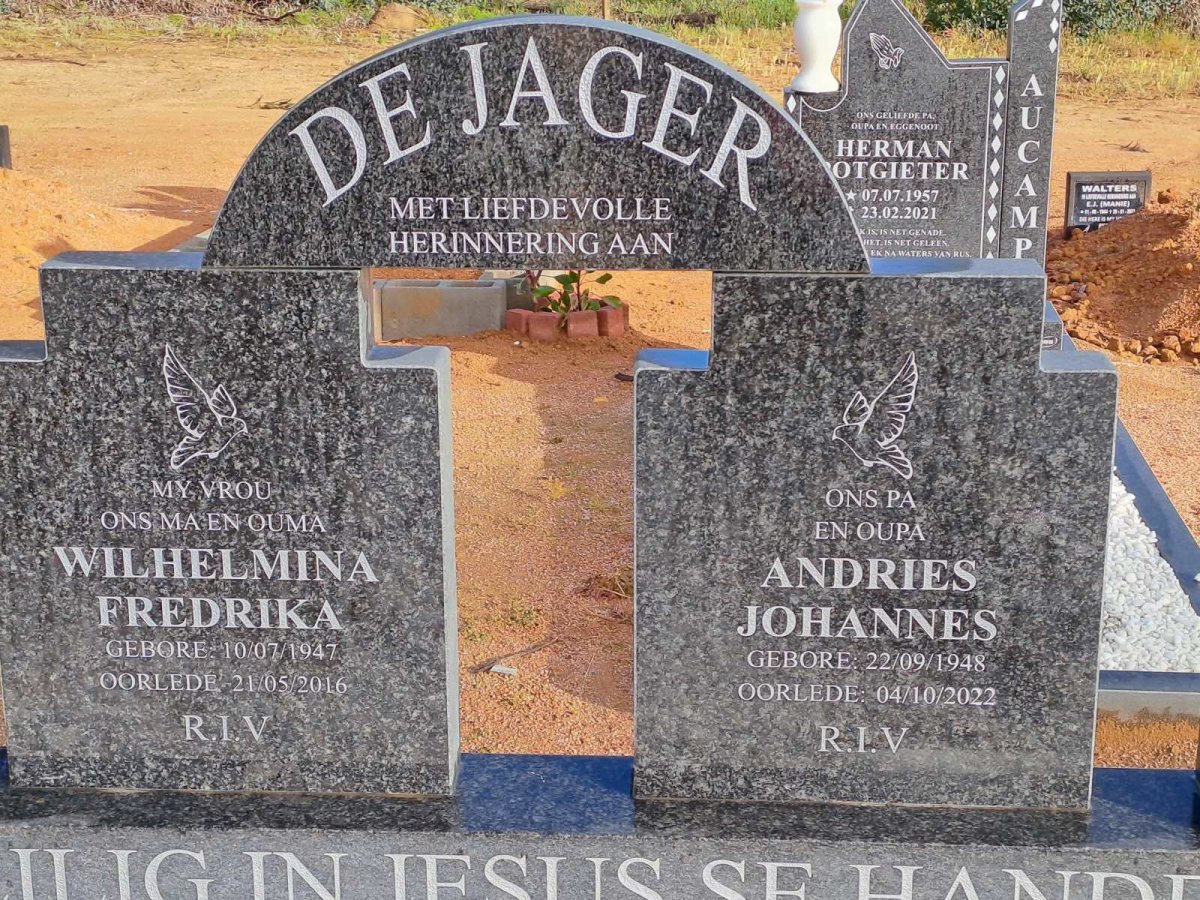 JAGER Andries Johannes, de 1948-2022 & Wilhelmina Fredrika 1947-2016