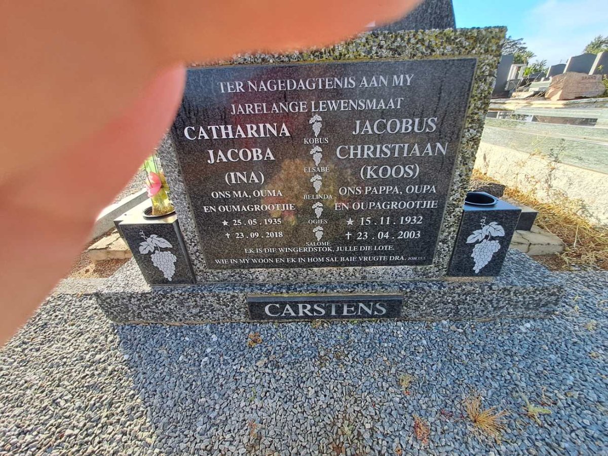 CARSTENS Jacobus Christiaan 1932-2003 & Catharina Jacoba 1935-2018