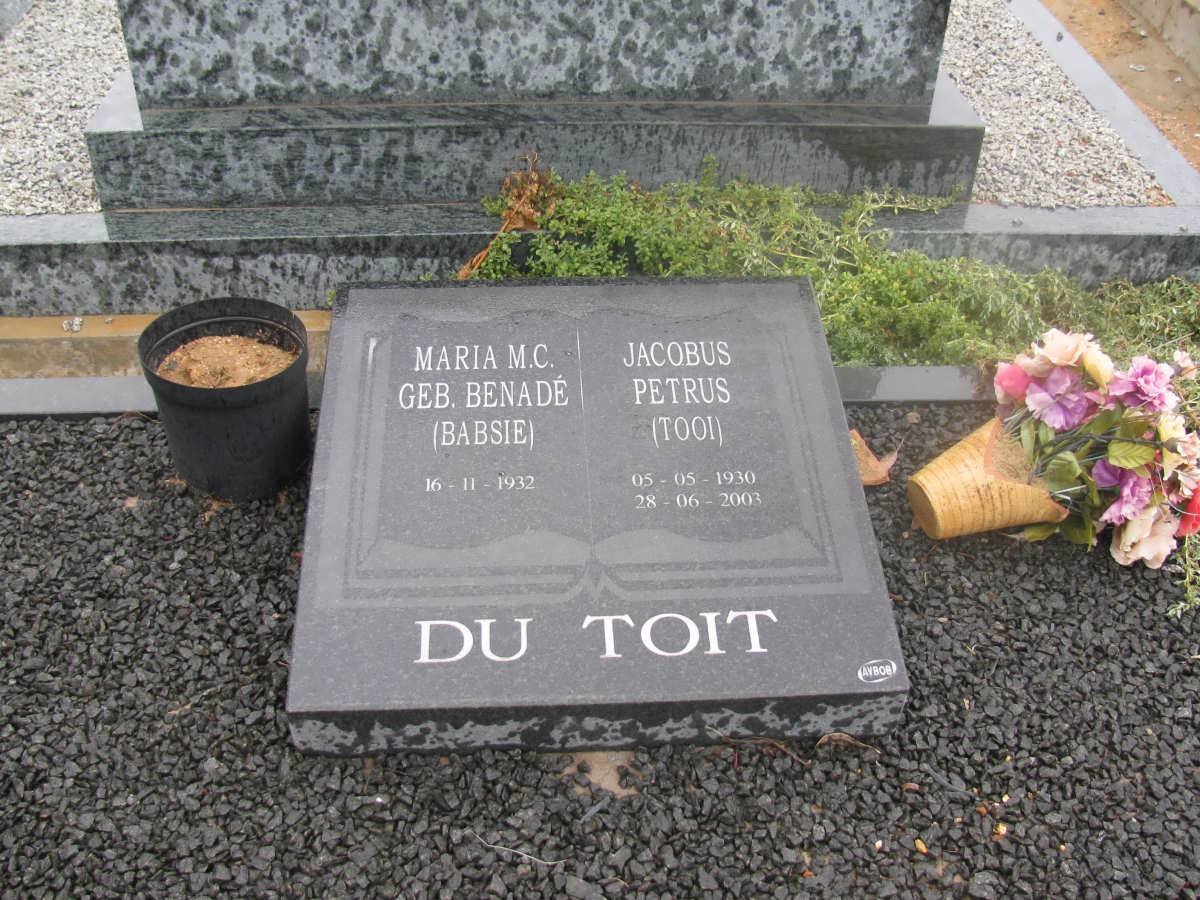 TOIT Jacobus Petrus, du 1930-2003 & Maria M.C. BENADIE 1932-