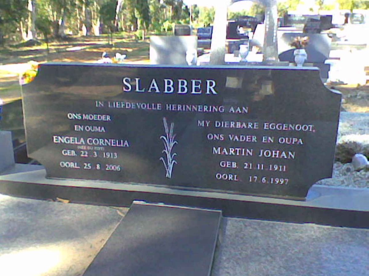 SLABBER Martin Johan 1911-1997 & Engela Cornelia DU TOIT 1913-2006