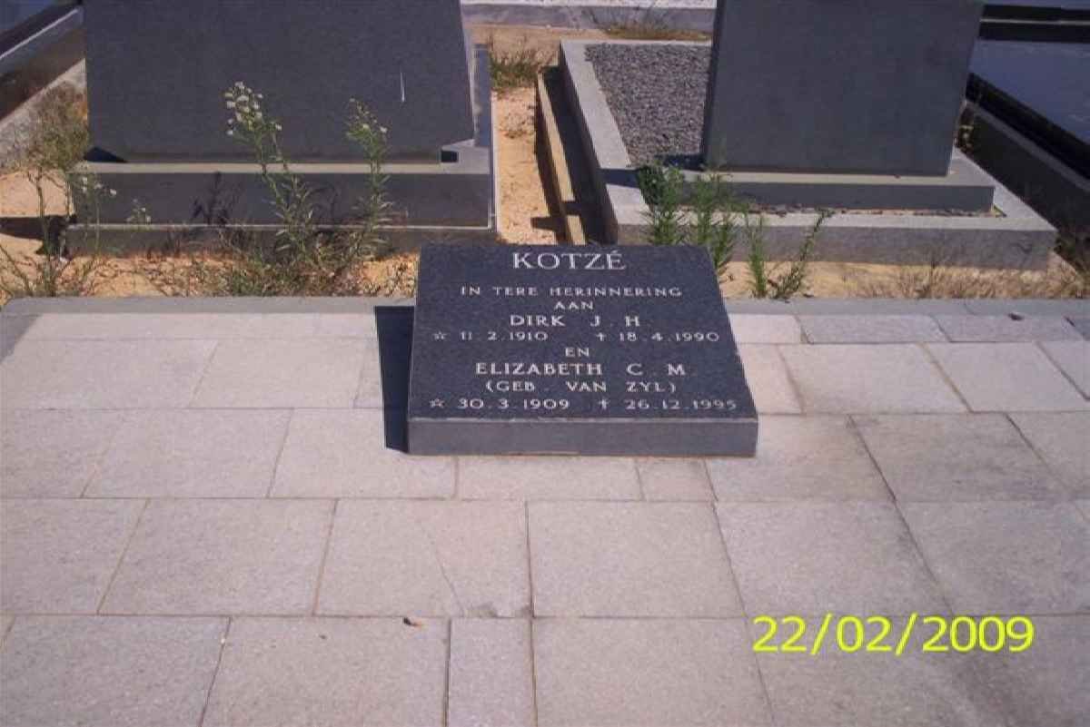 KOTZÉ Dirk J.H. 1910-1990 & Elizabeth C.M. VAN ZYL 1909-1995