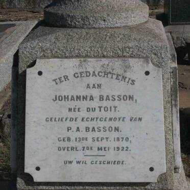 BASSON Johanna nee DU TOIT 1870-1922