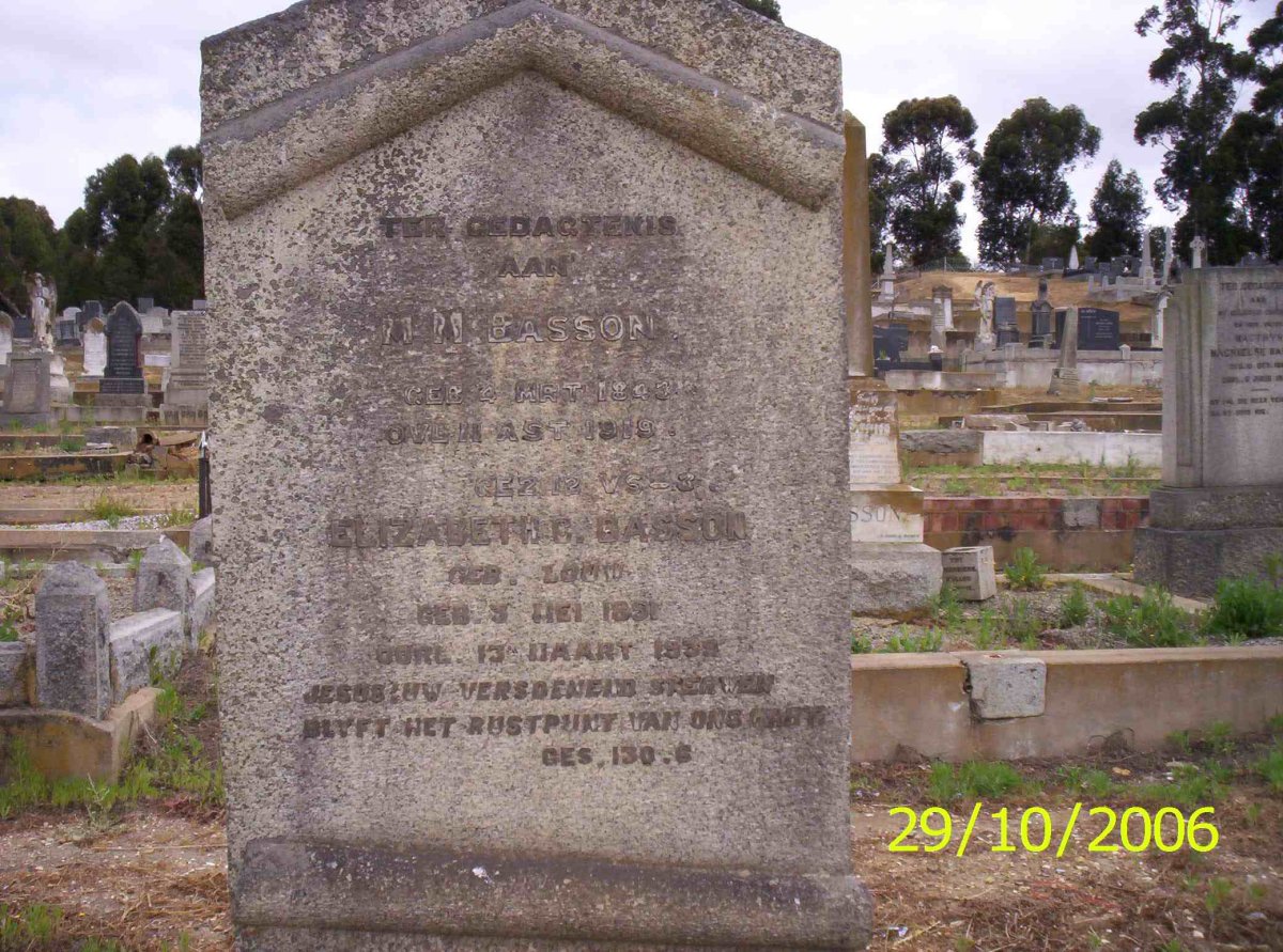 BASSON M.M. 1843-1919 &amp; Elizabeth C. LOUW 1851-1939