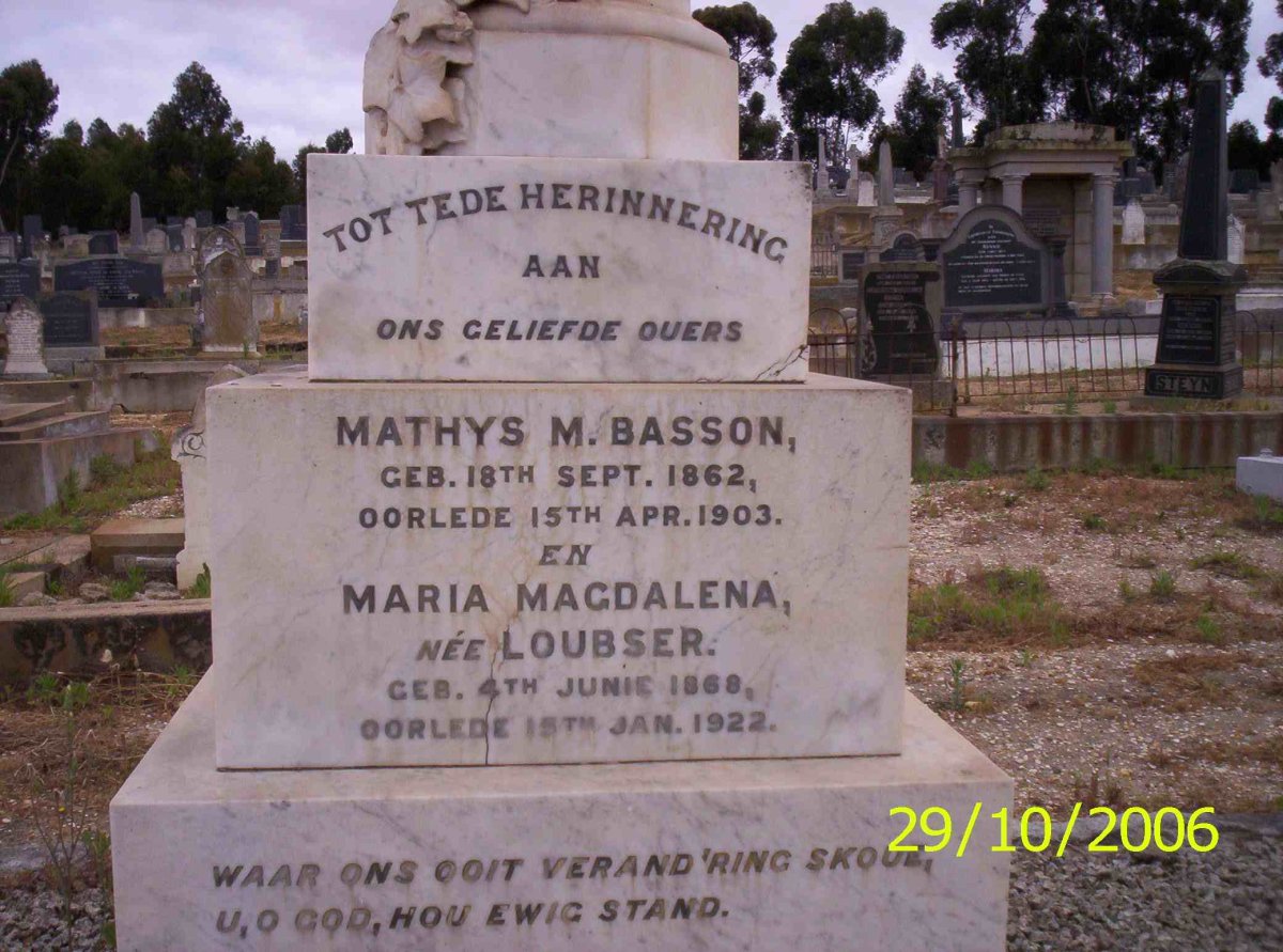 BASSON Mathys M. 1862-1903 &amp; Maria Magdalena LOUBSER 1868-1922