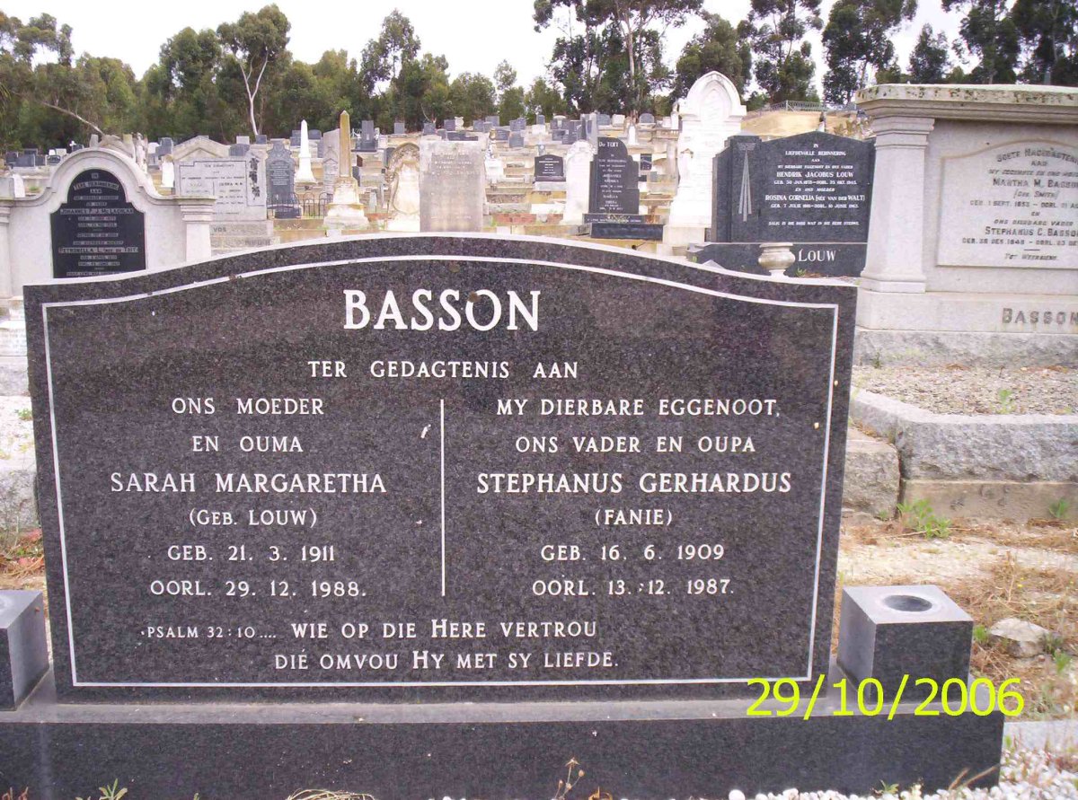 BASSON Stephanus Gerhardus 1909-1987 &amp; Sarah Margaretha LOUW 1911-1988