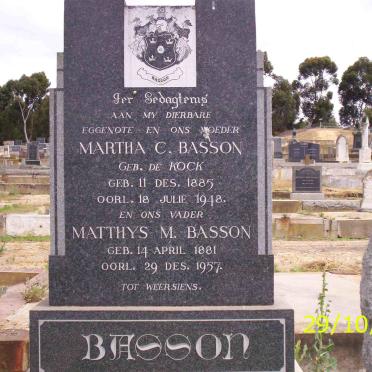 BASSON Matthys M. 1881-1957 &amp; Martha C. DE KOCK 1885-1948
