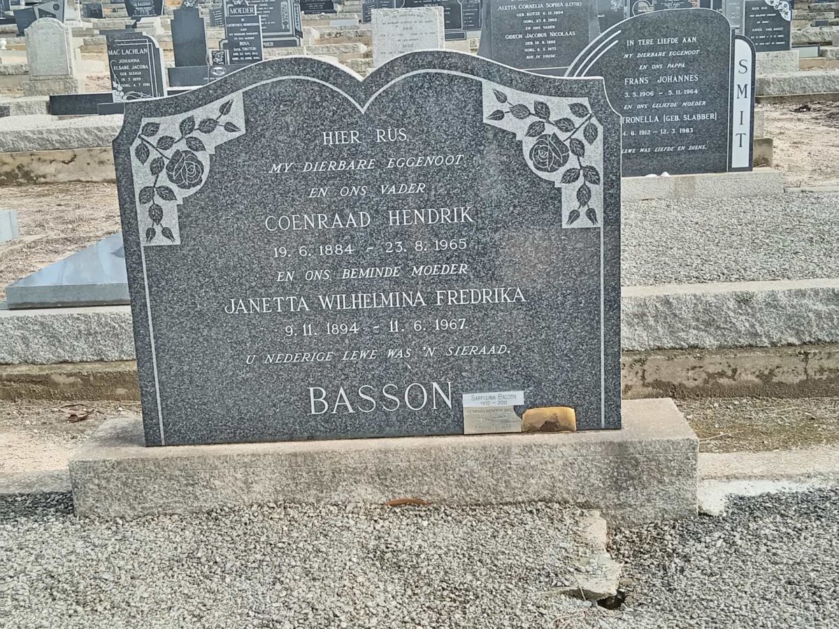 BASSON Coenraad Hendrik 1884-1965 &amp; Janetta Wilhelmina Fredrika 1894-1967