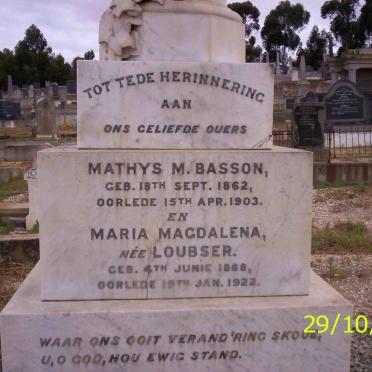 BASSON Mathys M. 1862-1903 &amp; Maria Magdalena LOUBSER 1868-1922
