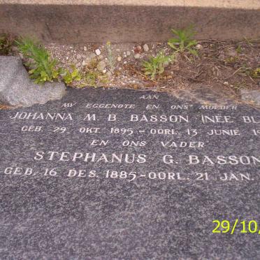 BASSON Stephanus G. 1885-1965 &amp; Johanna M.B. BLATT 1895-1957
