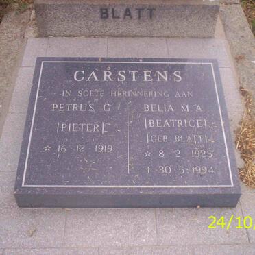 CARSTENS Petrus G. 1919- &amp; Belia M.A. BLATT 1925-1994