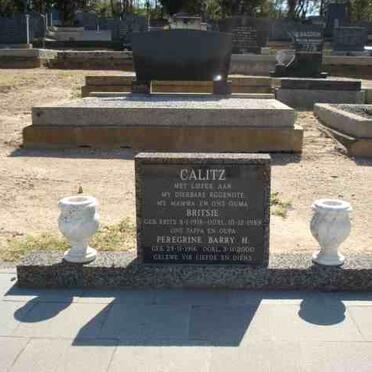 CALITZ Peregine Barry H. 1916-2000 &amp; Britsie BRITS 1918-1989