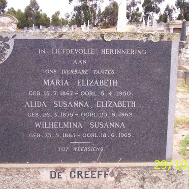 GREEFF Maria Elizabeth, de 1867-1950 ::  DE GREEFF Alida Susanna Elizabeth 1875-1962 :: DE GREEFF Wilhelmina Susanna 1885-1965