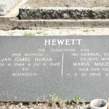 HEWETT Jan Carel Horak 1948-1948 :: VAN NIEKERK Maria Magdalena 1908-198?