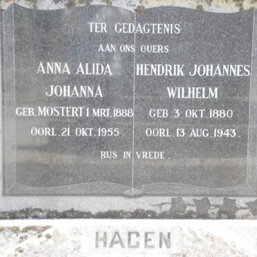HAGEN Hendrik Johannes Wilhelm 1880-1943 &amp; Anna Alida Johanna MOSTERT 1888-1955