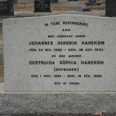 HANEKOM Johannes Hendrik 1888-1945 &amp; Gertruida Sophia HUYSAMEN 1894-1958