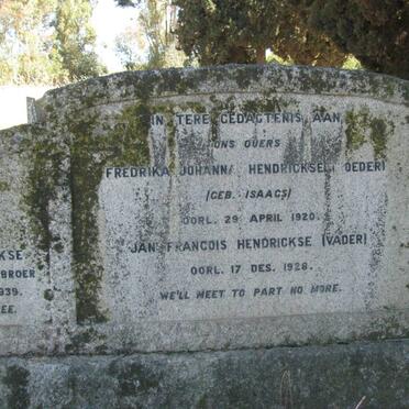 HENDRICKSE Jan Francois -1928 &amp; Fredrika Johanna ISAACS -1920