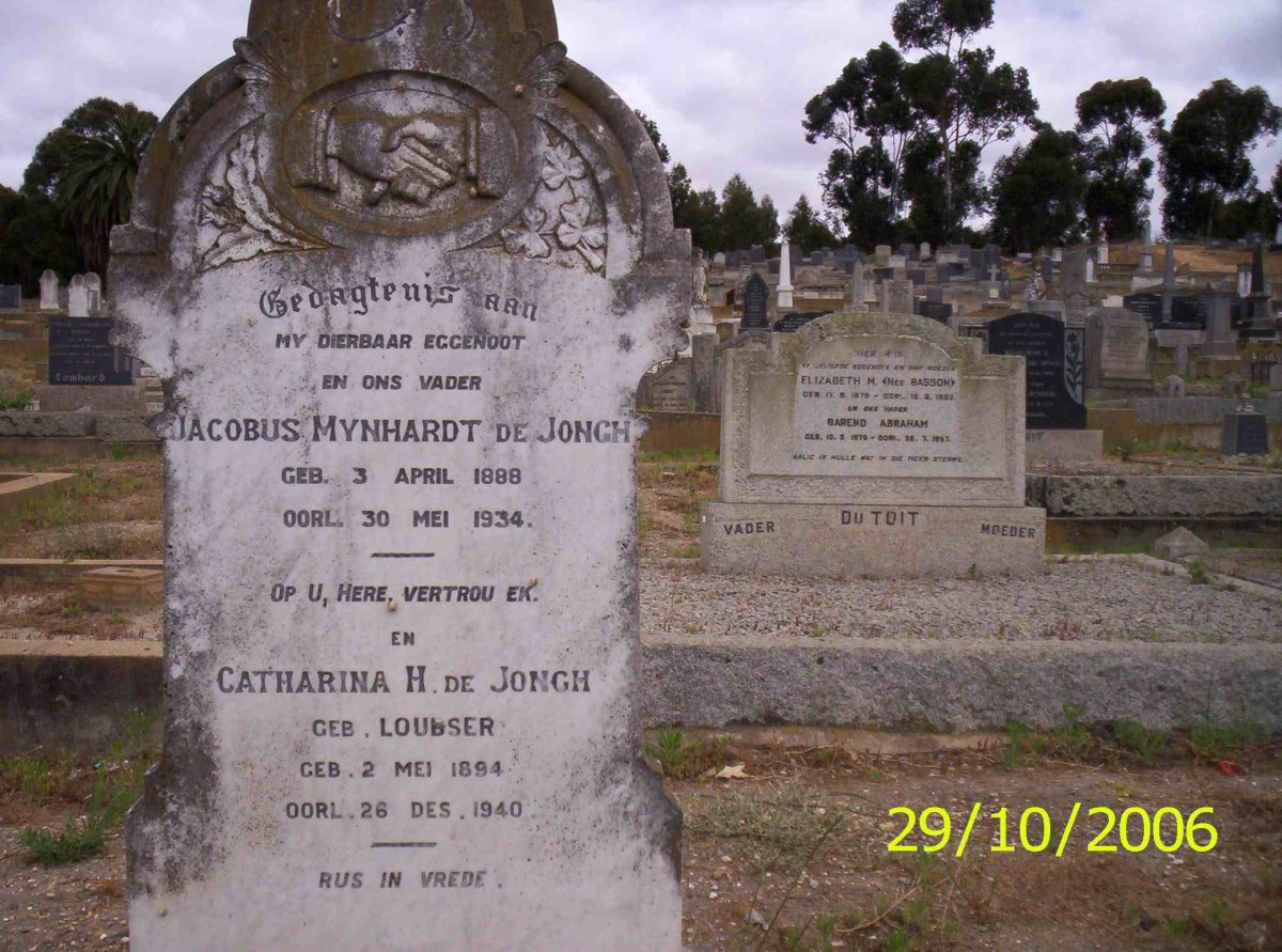 JONGH Jacobus Mynhardt, de 1888-1934 &amp; Catharina H. LOUBSER 1894-1940