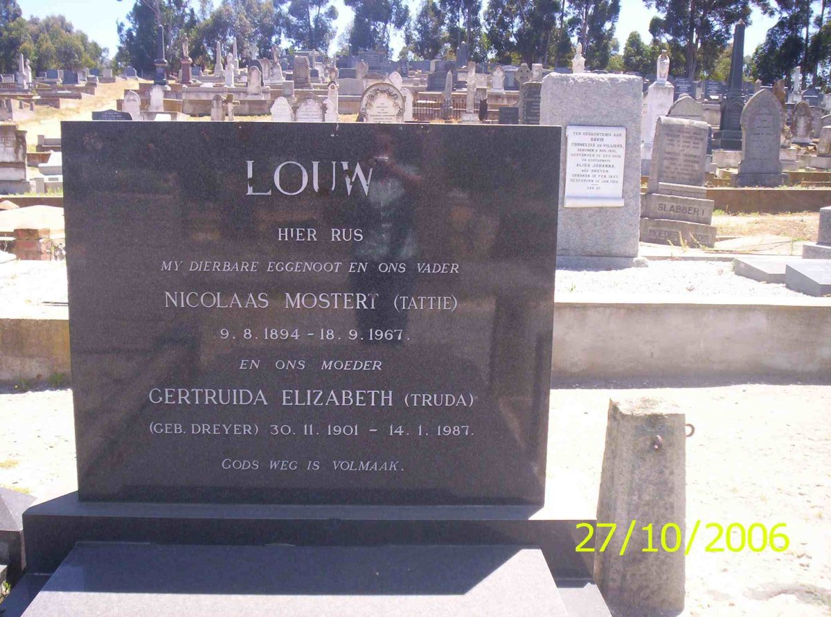 LOUW Nicolaas Mostert 1894-1967 &amp; Getruida Elizabeth DREYER 1901-1987