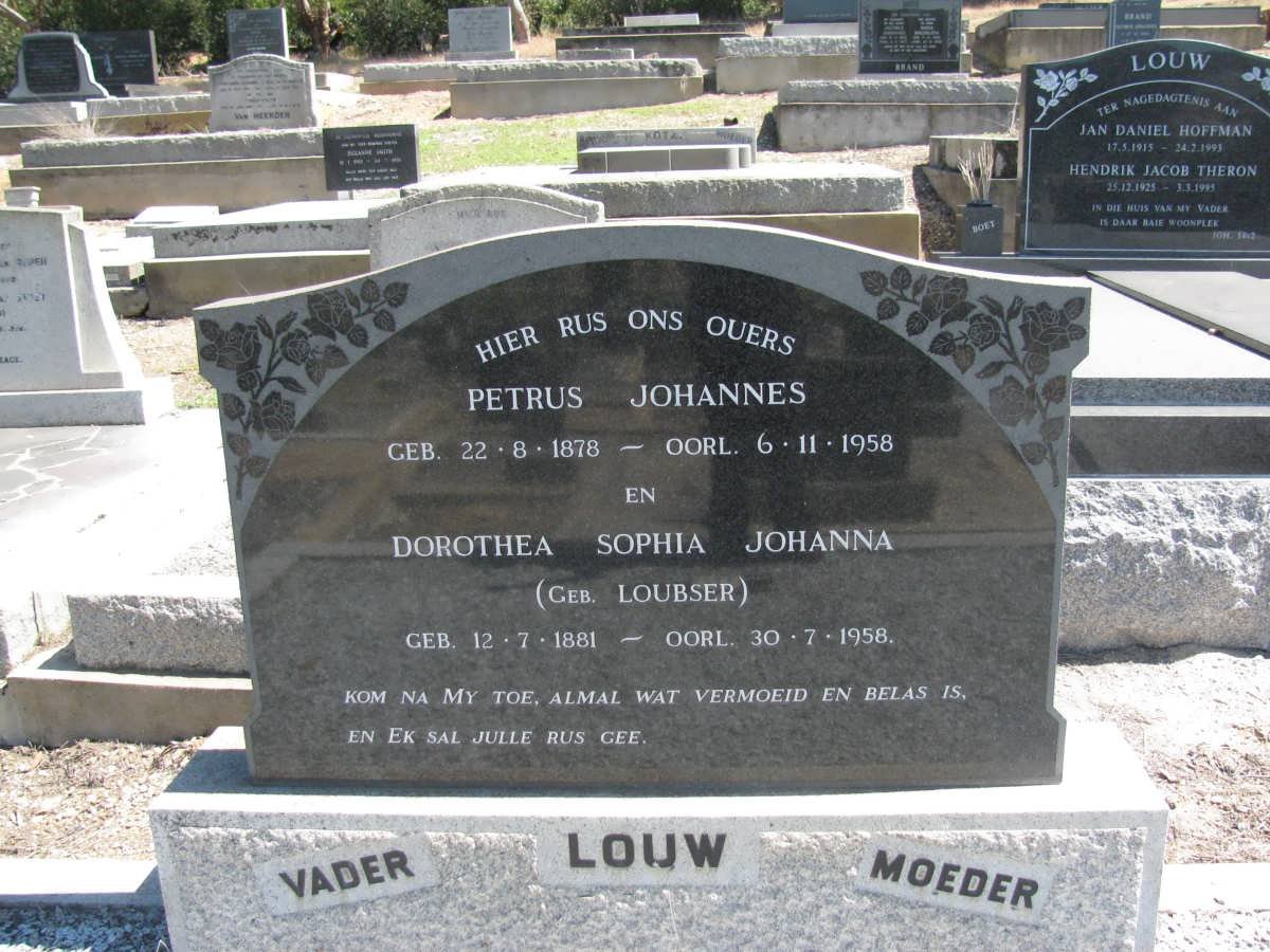 LOUW Petrus Johannes 1878-1958 &amp; Dorothea Sophia Johanna LOUBSER 1881-1958
