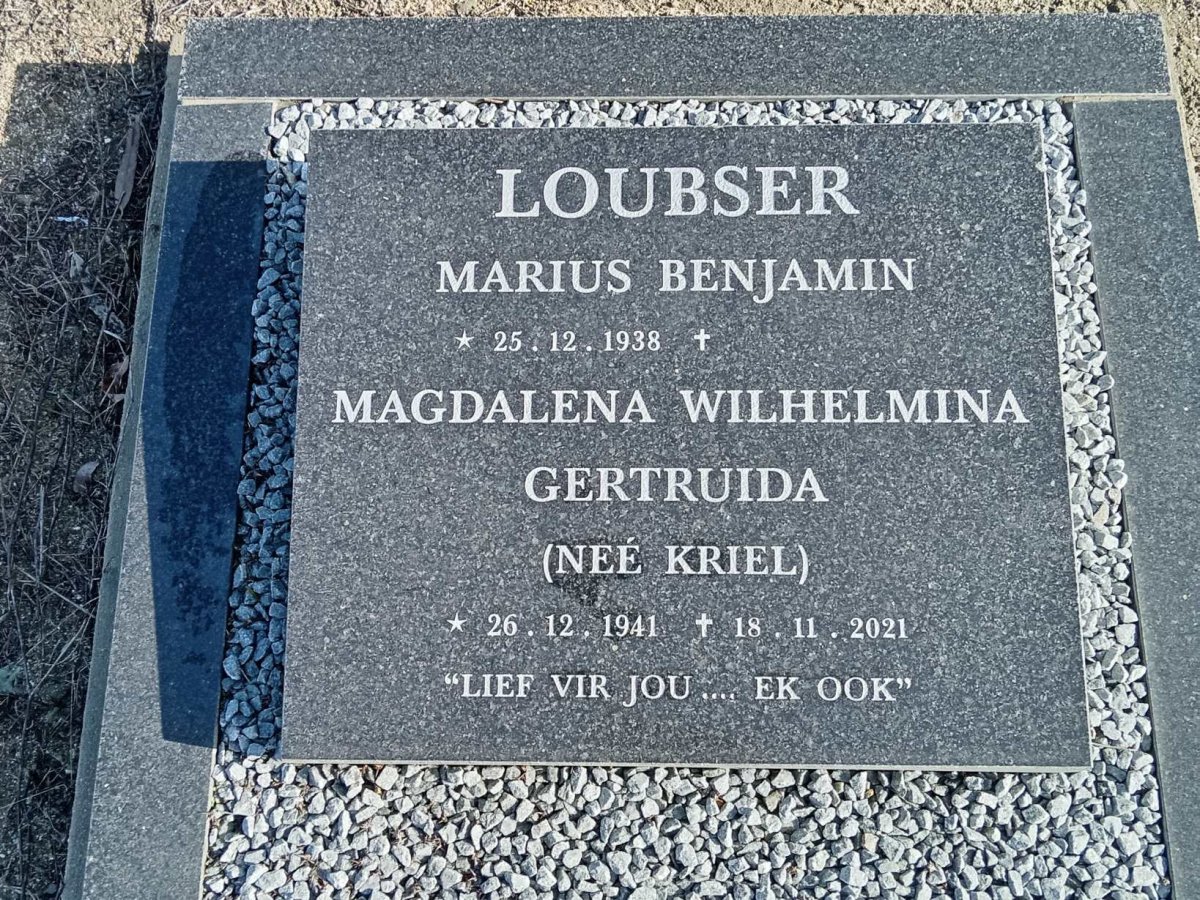 LOUBSER Marius Benjamin 1938- &amp; Magdalena Wilhelmina Gertruida KRIEL 1941-2021