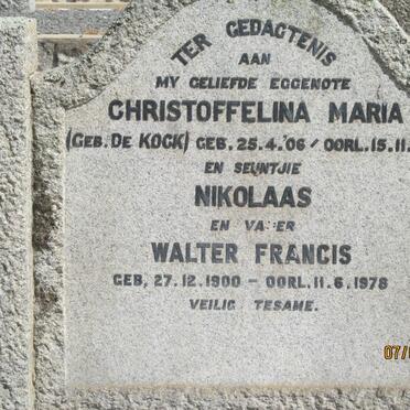 LOUBSER Walter Francis 1900-1978 &amp; Christoffelina Maria DE KOCK 1906-1945 :: LOUBSER Nikolaas