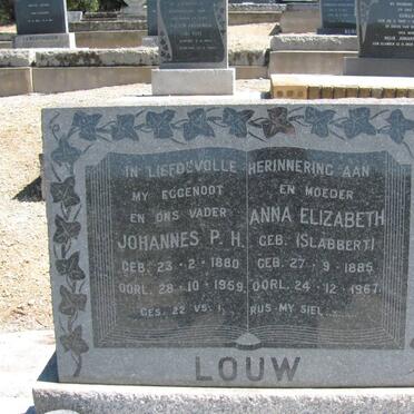 LOUW Johannes P.H. 1880-1959 &amp; Anna Elizabeth SLABBERT 1885-1967