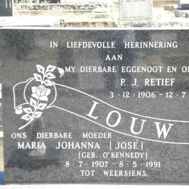 LOUW P.J. Retief 1906-1981 &amp; Maria Johanna O' KENNEDY 1907-1991