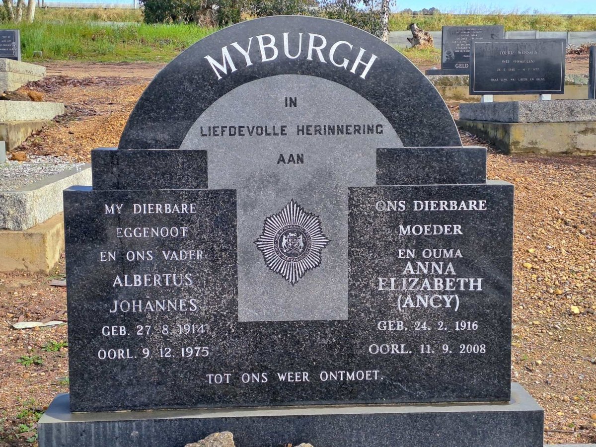 MYBURGH Albertus Johannes 1914-1975 &amp; Anna Elizabeth 1916-2008