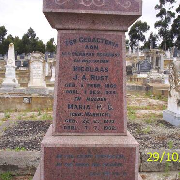 RUST Nicolaas J.A. 1869-1934 &amp; Maria P.C. WARNICH 1873-1902