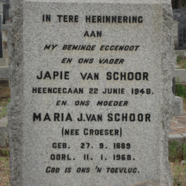 SCHOOR Japie, van &amp; Maria J. CROESER 1889-1968