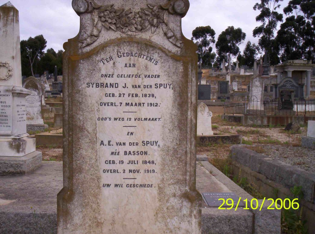 SPUY Sybrand J., van der 1838-1912 &amp; A. E. BASSON 1848-1919