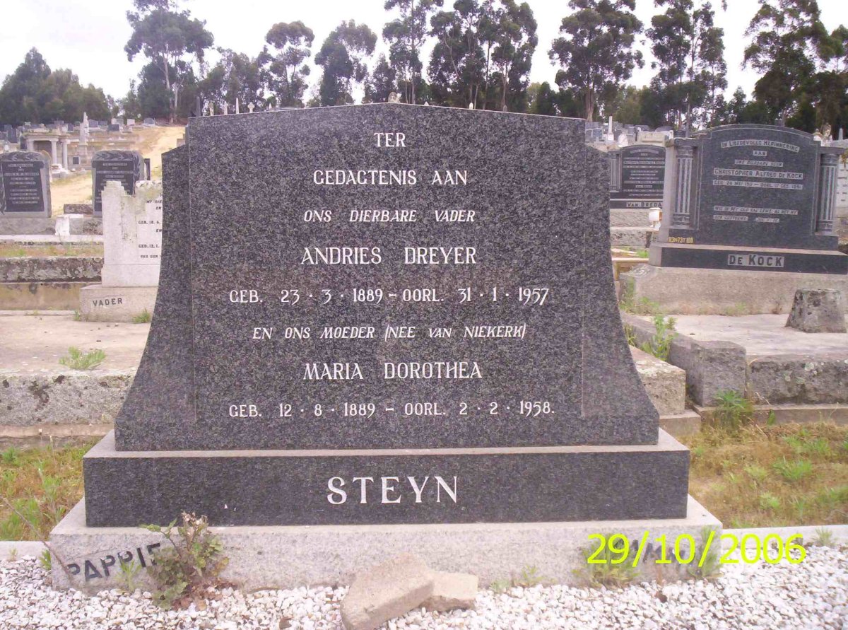 STEYN Andries Dreyer 1889-1957 &amp; Maria Dorothea van NIEKERK 1889-1958