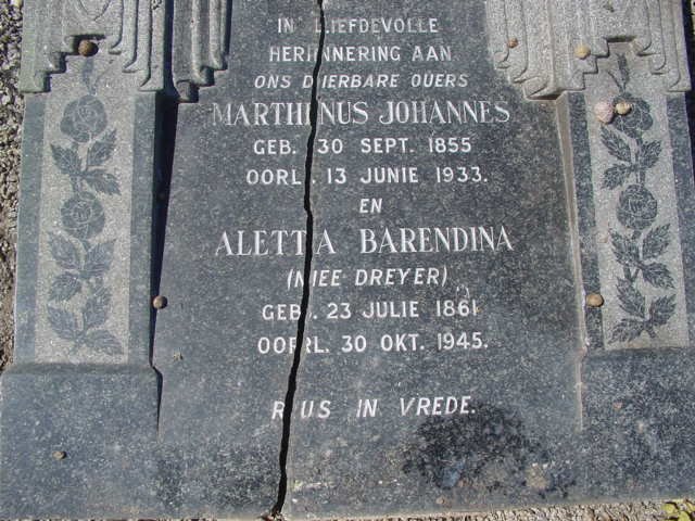 SPUY Marthinus Johannes, van der 1855-1933 & Aletta Barendina nee DREYER 1861-1945