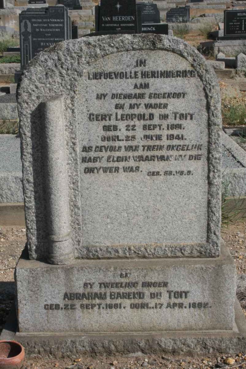 TOIT Gert Leopold, du 1881-1941 :: DU TOIT Abraham Barend 1881-1882