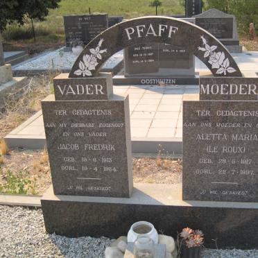 PFAFF Jacob Fredrik 1913-1964 &amp; Aletta Maria LE ROUX 1917-1997